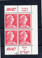 !!! 15 F MARIANNE DE MULLER BLOC DE 4 AVEC PUBS BIC ET COIN DATE NEUF ** - Unused Stamps