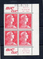 !!! 15 F MARIANNE DE MULLER BLOC DE 4 AVEC PUBS BIC CLIC ET COIN DATE NEUF ** - Unused Stamps