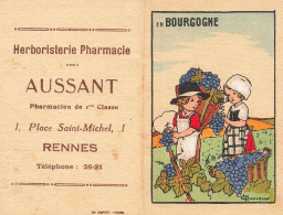 Petit Calendrier 1941 Publicitaire * Herboristerie Pharmacie AUSSANT Rennes * Calendar Illustrateur Maréchaux Bourgogne - Small : 1941-60