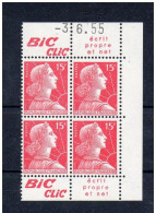 !!! 15 F MARIANNE DE MULLER BLOC DE 4 AVEC PUBS BIC CLIC ET COIN DATE NEUF ** - Unused Stamps