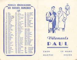Petit Calendrier 1960 Publicitaire * Vêtements PAUL Caen Nantes Le Mans Rouen * Calendar Illustrateur - Small : 1941-60