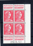 !!! 15 F MARIANNE DE MULLER BLOC DE 4 AVEC PUBS TELEVISION GRAMMONT ET COIN DATE NEUF ** - 1950-1959