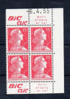 !!! 15 F MARIANNE DE MULLER BLOC DE 4 AVEC PUBS BIC CLIC ET COIN DATE NEUF ** - 1950-1959