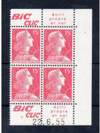 !!! 15 F MARIANNE DE MULLER BLOC DE 4 AVEC PUBS BIC CLIC ET COIN DATE NEUF ** - 1950-1959