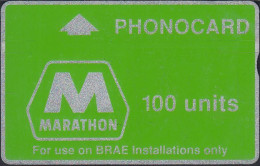 UK - CUR004B L&G Marathon PHONECARD Oil (Green Band - Notched) 100 Units - 205A - Boorplatformen