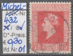 1944 - NIEDERLANDE - FM/DM "Exilregierung - Königin Wilhelmina" 7 1/2 C Rot - O Gestempelt - S. Scan (432o 01-02 Nl) - Gebruikt