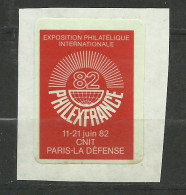 Vignette Illustrée   Autocollante Philexfrance 1982 Paris CNIT La Défense    Neuf    B/TB  Voir Scans   Soldé ! ! ! - Briefmarkenmessen