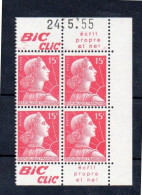 !!! 15 F MARIANNE DE MULLER BLOC DE 4 AVEC PUBS BIC CLIC ET COIN DATE NEUF ** - Unused Stamps