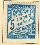 Andorre Francaise  -(1938) - Timbre-Taxe   5 C.  . Neuf*   - MH - Ungebraucht