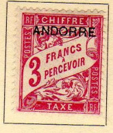 Andorre Francaise  -(1931-32) - Timbre-Taxe   3 F.  . Neuf*   - MH - Ungebraucht