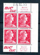 !!! 15 F MARIANNE DE MULLER : BLOC DE 4 COIN DATE AVEC PUBS BIC CLIC NEUF ** - Unused Stamps