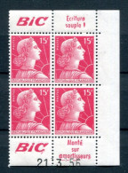 !!! 15 F MARIANNE DE MULLER : BLOC DE 4 COIN DATE AVEC PUBS BIC NEUF ** - 1950-1959