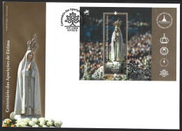 Letter With Block Marking The 100th Years Of Miracle Of Fátima. Apparitions From Cova De Íria, Fátima. Pope Francis. Cat - Cristianesimo