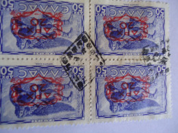 GREECE USED STAMPS  1946 OVERPRINT   BLOCK OF 4 POSTMARK AGROTIKH - Used Stamps