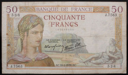 France - 50 Francs - 10-2-1938- PICK 85b / F18.8 - TB - 50 F 1934-1940 ''Cérès''