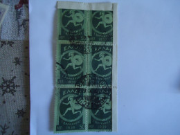 GREECE USED STAMPS  1939 BALCAN GAMES BLOCK OF 6 POSTMARK  ΜΕΣΟΛΟΓΓΙΟΝ - Oblitérés