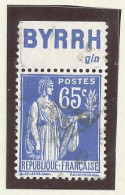 BANDE PUB -N°365- 65c BLEU TYPE PAIX- Obl-PUB  BYRRH  - (MAURY 243) - - Usati