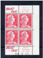 !!! 15 F MARIANNE DE MULLER BLOC DE 4 AVEC PUBS BIC CLIC ET COIN DATE NEUF ** - Unused Stamps