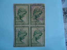 GREECE USED STAMPS 1950  STAMPS  DAY BLOCK OF 4 POSTMARK  ΠΕΙΡΑΙΕΥΣ ECONOMY RED - Used Stamps