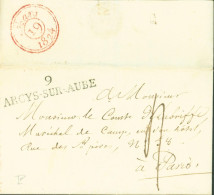 Aube Marque Postale Linéaire 9 ARCYS SUR AUBE Du 17 MARS 1824 Pour Paris Dateur 19 MARS 1824 - 1801-1848: Precursors XIX
