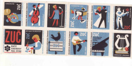Czechoslovakia - Czechia 12 Matchbox Labels, Interesting Artistic Activity Musical Instrument, Singing, Dancing Painting - Boites D'allumettes - Etiquettes