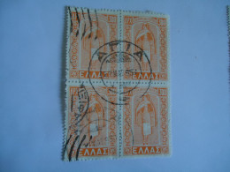 GREECE USED STAMPS 1947 ISLAND UNIONS   BLOCK OF 4 POSTMARK  ΑΓΙΑ - Oblitérés