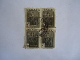 GREECE USED STAMPS 1930 ΗΡΩΕΣ   BLOCK OF 4 POSTMARK  ΑΘΗΝΑΙ - Gebruikt