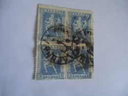 GREECE USED STAMPS 1927   BLOCK OF 4 POSTMARK  ΑΘΗΝΑΙ - Gebraucht