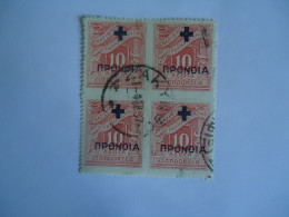 GREECE USED STAMPS  POSTAGE DUE OVERPRINT T BLOCK OF 4 POSTMARK ΖΑΚΥΝΘΟΣ - Used Stamps