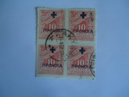 GREECE USED STAMPS  POSTAGE DUE OVERPRINT T BLOCK OF 4 POSTMARK ΖΑΚΥΝΘΟΣ - Oblitérés