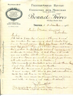 FACTURE.10.AUBE.TROYES.CHAPELLERIE. LINGERIE.BONNETERIE.CHEMISES SUR MESURE.BONNET FRERES 93 RUE EMILE ZOLA. - Kleding & Textiel