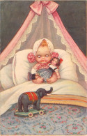 ILLUSTRATEUR - Petite Fille Dans Son Lit à Baldaquin  Avec Poupée Et Jouet Elephant - Carte Postale Ancienne - Sin Clasificación