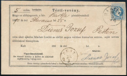 1870 Térti-vevény 10kr Bérmentesítéssel "BÁRTFA" - "PEST" - Autres & Non Classés