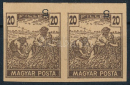 * 1919 Magyar Posta 20f Vágott Próbanyomat Pár Enyvezetlen, Sárgás Papíron, Amelyet Korábban A Turul 5f Próbanyomathoz H - Otros & Sin Clasificación