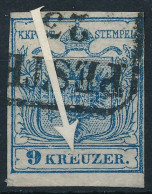 O 1850 9kr HP IIIa Quadrilpapír, Lemezhiba A KREUZER-ben - Altri & Non Classificati