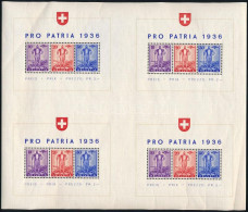 ** Svájc 1936 Pro Patria Mi Bl 4, 4 Db Blokkot Tartalmazó Un. Nagyblokk (ráncok / Creases, Törés / Folded) (Mi EUR 370,- - Autres & Non Classés