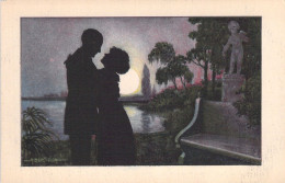 Illustrateur - Bertiglia - Silhouettes D'amoureux - Un Baiser Au Coucher De Soleil - Carte Postale Ancienne - Bertiglia, A.