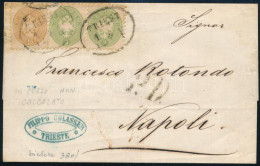 Ausztria 1865 Levél 2 X 3kr + 15kr Bérmentesítéssel "TRIEST" - "NAPOLI" - Sonstige & Ohne Zuordnung