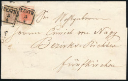 ~1855 3kr + 6kr Levélen / On Cover "PESTH" - Fünfkirchen - Sonstige & Ohne Zuordnung