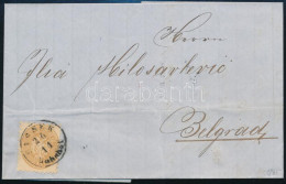 1865 15kr Farbige Adlerpraegung Levélen Teljes Tartalommal Belgrádba "SISSEK Bahnhof". Ritka Destináció! - Sonstige & Ohne Zuordnung