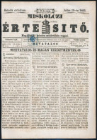 1866 Miskolczi Értesítő Előlap Hírlapilleték Bélyeggel - Other & Unclassified