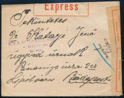 1916 Expressz Ajánlott Levél Turul 5f (??) Bérmentesítéssel, Cenzúrával "K.u.K MILITÄRCENSUR OSIJEK" - Budapest - Other & Unclassified