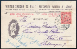 1917 A Pöstyéni Vöröskereszt Hadikórház Levelezőlapja Hadisegély 10f Bérmentesítéssel Bécsbe - Otros & Sin Clasificación