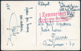 1915 Tábori Posta Képeslap "K.u.K. MARINEFELDPOSTAMT / POLA" , Piros / Red "Zensuriert / S.M.S. ERZH. FRIEDRICH" - Autres & Non Classés