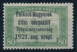 ** Nyugat-Magyarország I. 1921 Parlament 80f Próbanyomat Bodor Vizsgálójellel - Otros & Sin Clasificación