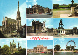 VIENNA, MULTIPLE VIEWS, ARCHITECTURE, CARS, TRAM, GIANT WHEEL, FOUNTAIN, STATUE, PARK, AUSTRIA, POSTCARD - Wien Mitte