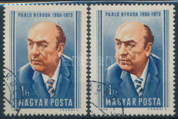 O 1974 Pablo Neruda 2 Db Bélyeg, A Nyakkendő Csíkjai Különböző Módon Eltolódva - Other & Unclassified