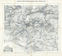 Cca 1890 Wendelstein és Környéke Litografált Térkép A Hegycsúcs Képével Vászonra Kasírozva. 37x31 Cm - Andere & Zonder Classificatie