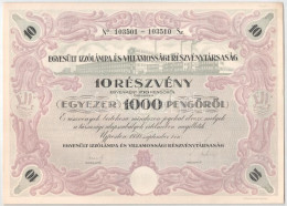 Újpest 1930. "Egyesült Izzólámpa és Villamossági Részvénytársaság" 10 Részvénye Egyben, összesen 1000P-ről, Szárazpecsét - Unclassified
