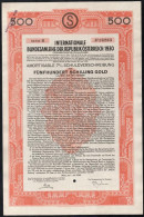 Ausztria 1930. "Az Osztrák Köztársaság Nemzetközi Szövetségi Kölcsöne" 7%-os Kötvénye 500Sch-ről Bélyegzésekkel, Szelvén - Ohne Zuordnung